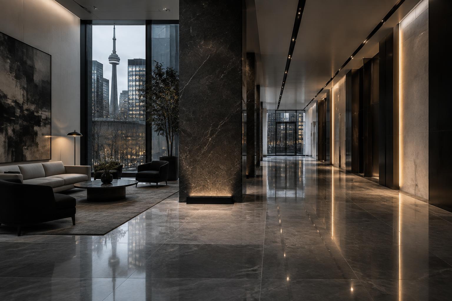 Modern Toronto commercial lobby and corridor